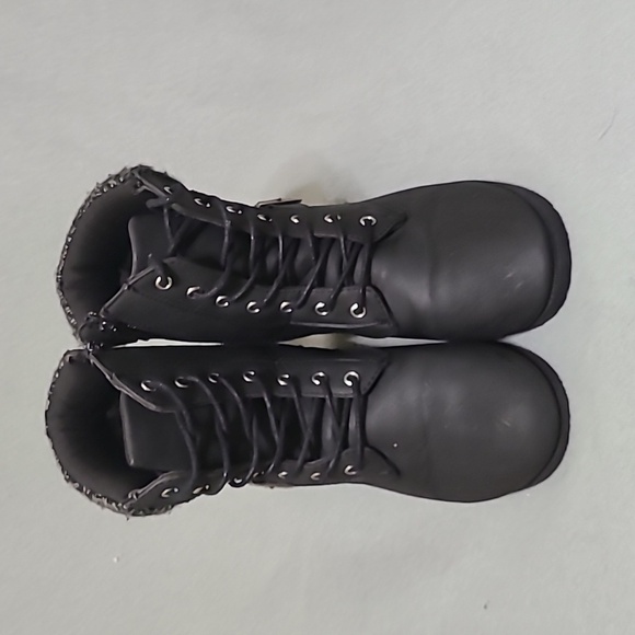 CHEROKEE Girls Black Lace Up Side Zip Fleece Tip Ankle Booties - Size 2 - Picture 2 of 10